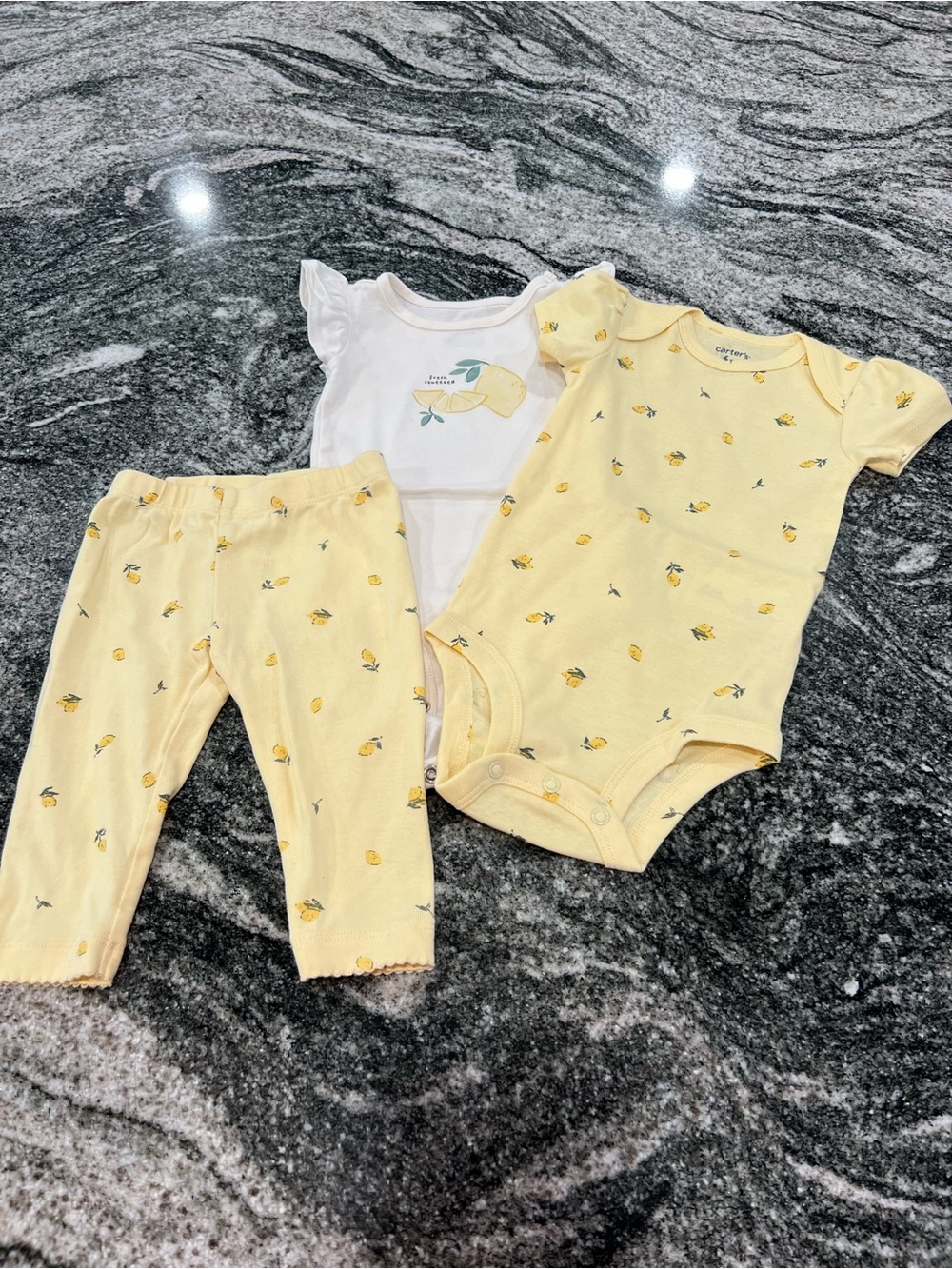Carter's Yellow Lemon Print 3-Piece Baby Bodysuit & Pants Set